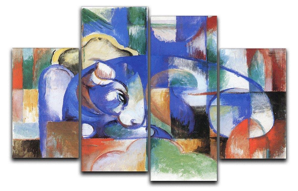 A vibrant 4-split canvas artwork featuring a bull by Franz Marc, showcasing bold colors and dynamic design.