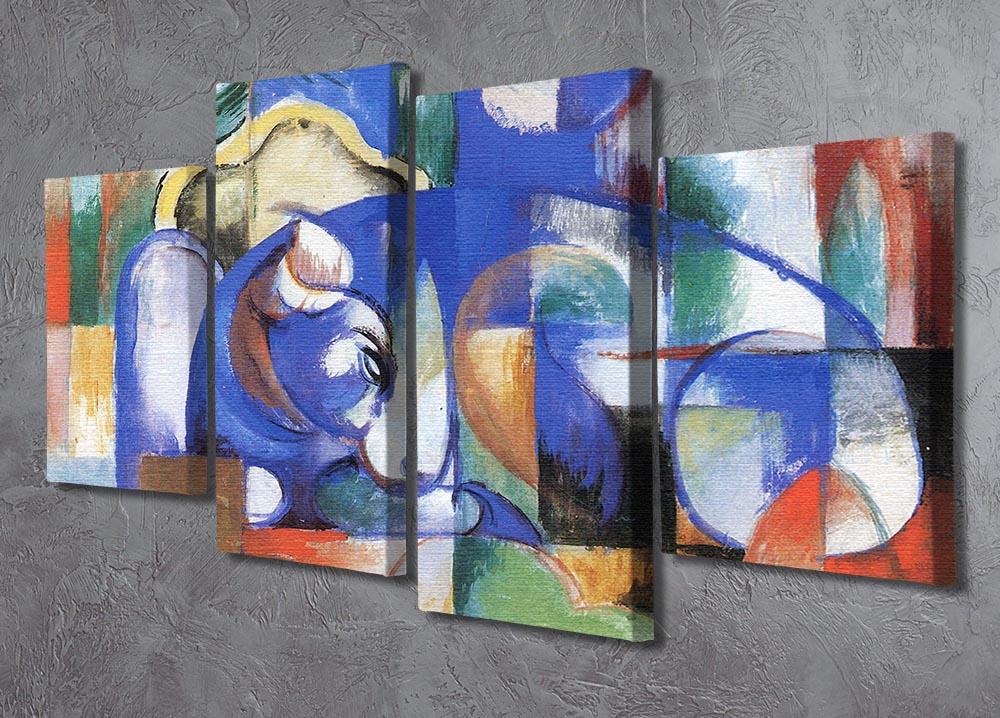 A vibrant 4-split canvas artwork featuring a bull by Franz Marc, showcasing bold colors and dynamic design.
