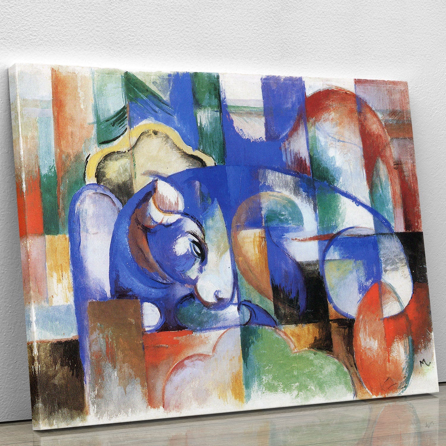 Bull by Franz Marc canvas print showcasing vibrant colors and dynamic forms, perfect for modern decor.