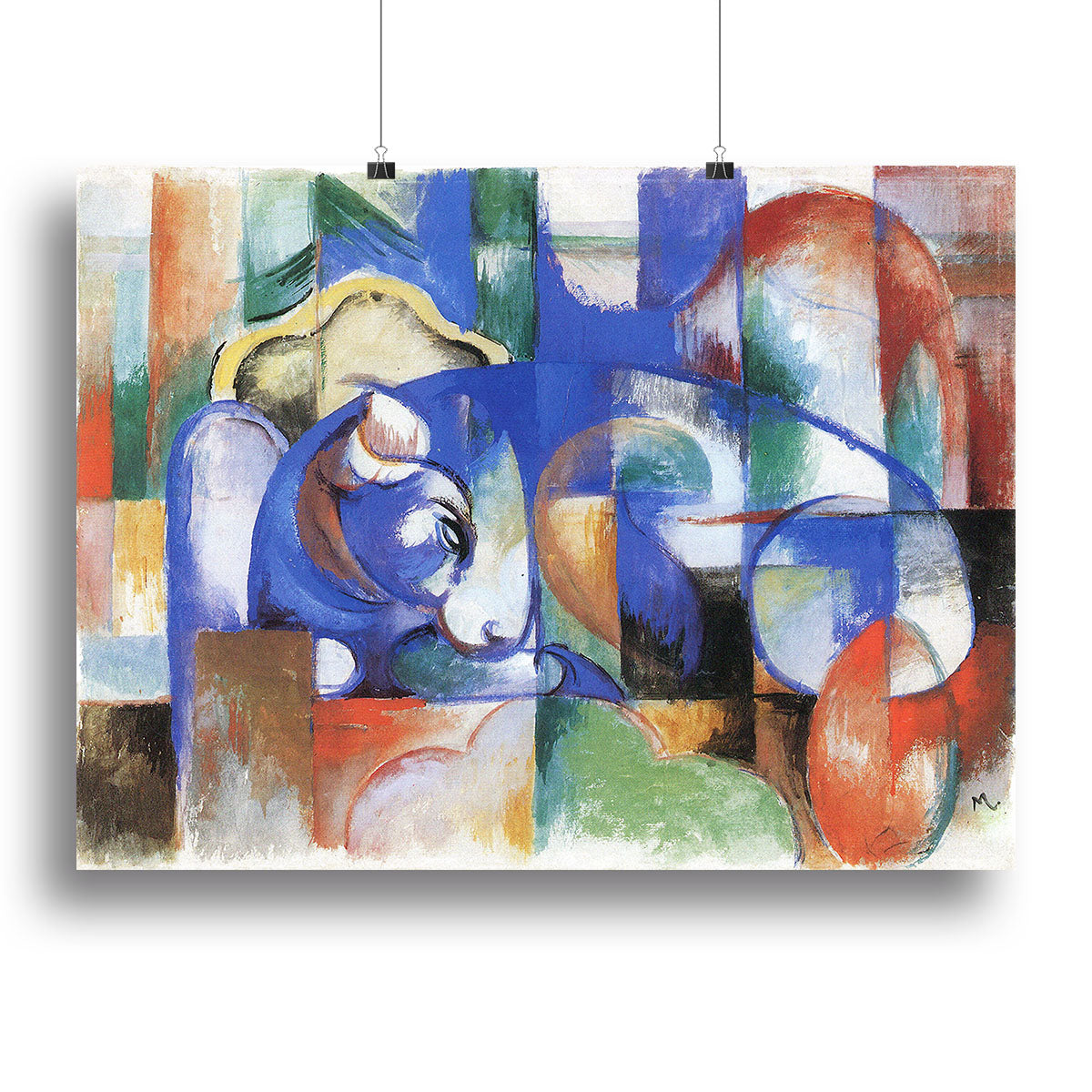 Bull by Franz Marc canvas print showcasing vibrant colors and dynamic forms, perfect for modern decor.