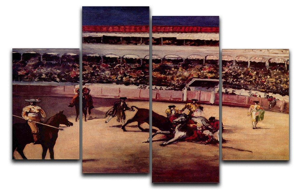 Bullfight by Manet 4 Split Panel Canvas artwork featuring a dramatic bullfight scene divided into four panels.