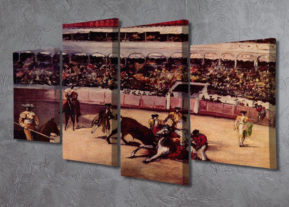 Bullfight by Manet 4 Split Panel Canvas artwork featuring a dramatic bullfight scene divided into four panels.