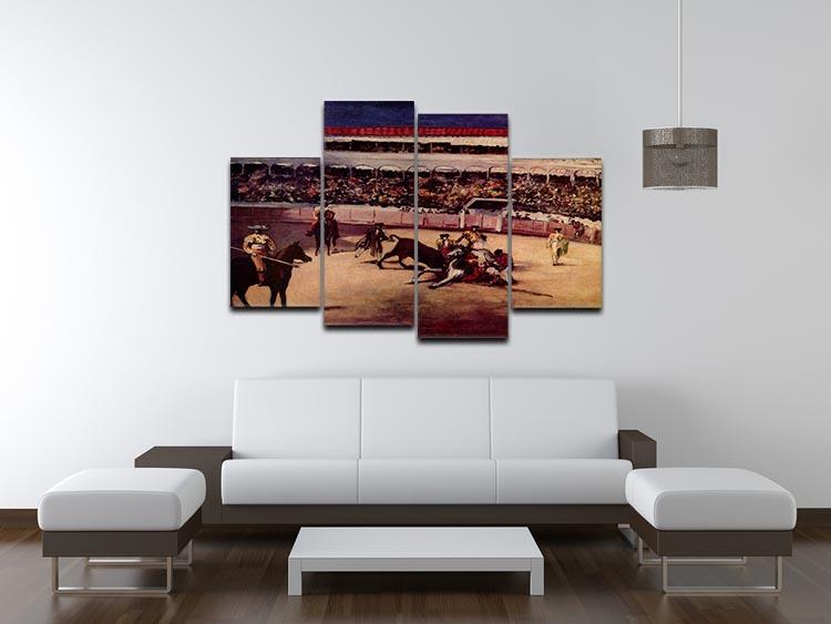 Bullfight by Manet 4 Split Panel Canvas artwork featuring a dramatic bullfight scene divided into four panels.