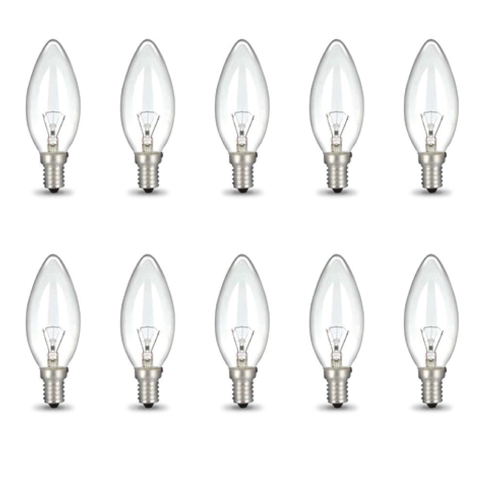 Bulk pack of 10 E14 40W light bulbs designed for Himalayan salt lamps, featuring a clear candle globe design.