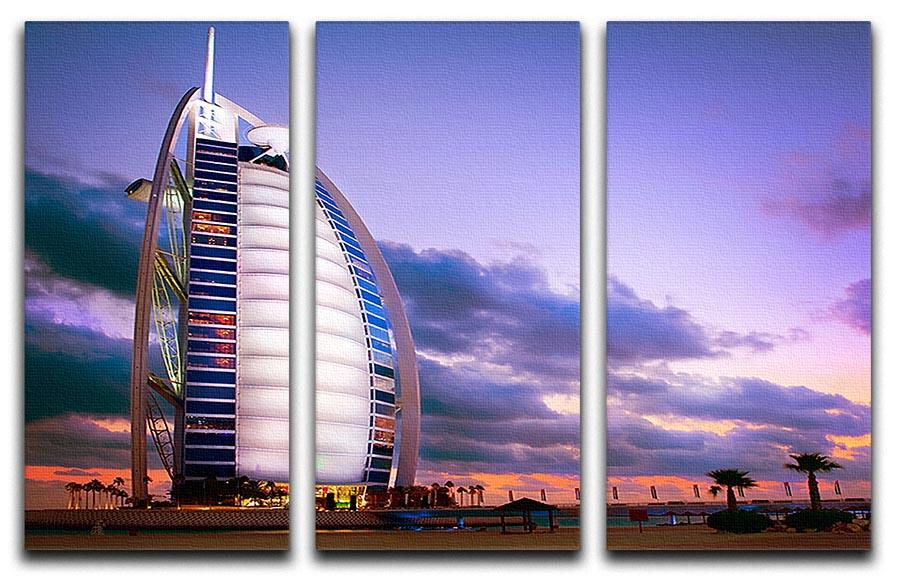 A stunning 3-panel canvas print featuring the Burj Al Arab hotel, showcasing its iconic architecture and elegance.