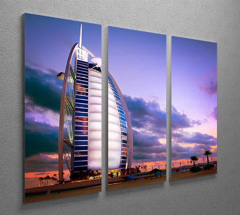 A stunning 3-panel canvas print featuring the Burj Al Arab hotel, showcasing its iconic architecture and elegance.