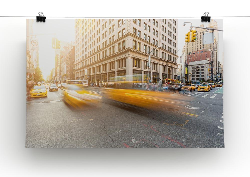 Canvas print of a busy road intersection in Manhattan, showcasing vibrant city life and modern urban aesthetics.