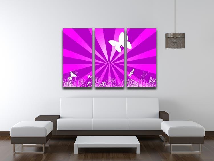 Butterfly Abstract 3 Split Panel Canvas Print showcasing vibrant colors and intricate details across three panels.
