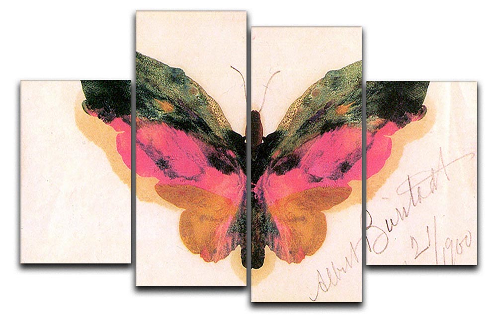 Butterfly by Bierstadt 4 Split Panel Canvas artwork featuring vibrant colors and intricate butterfly design across four panels.