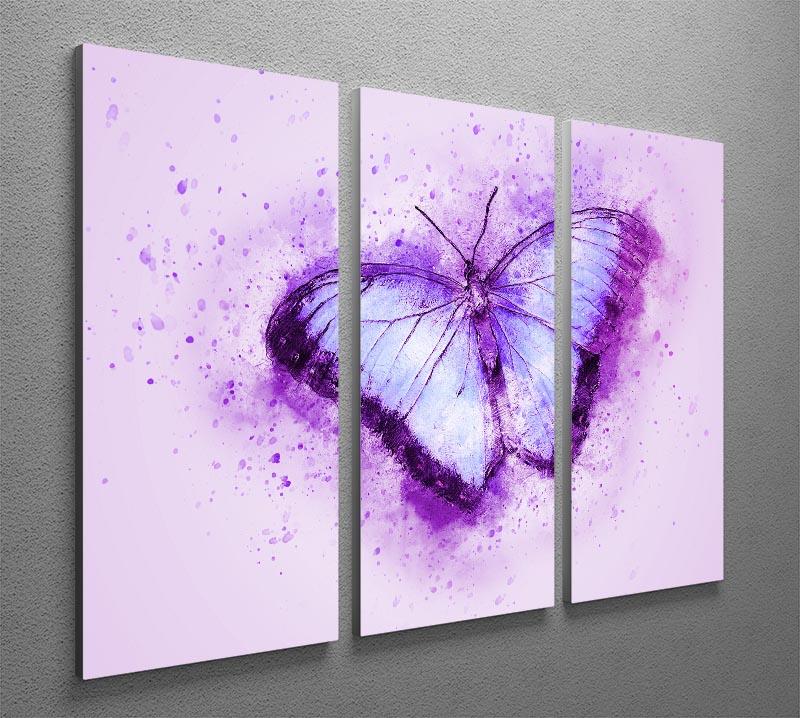 A beautiful butterfly painting displayed on three split canvas panels, showcasing vibrant colors and intricate details.