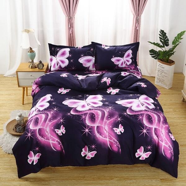 Butterfly Purple Pink Comforter Bedding Set featuring a romantic fantasy design with vibrant colors and soft texture.