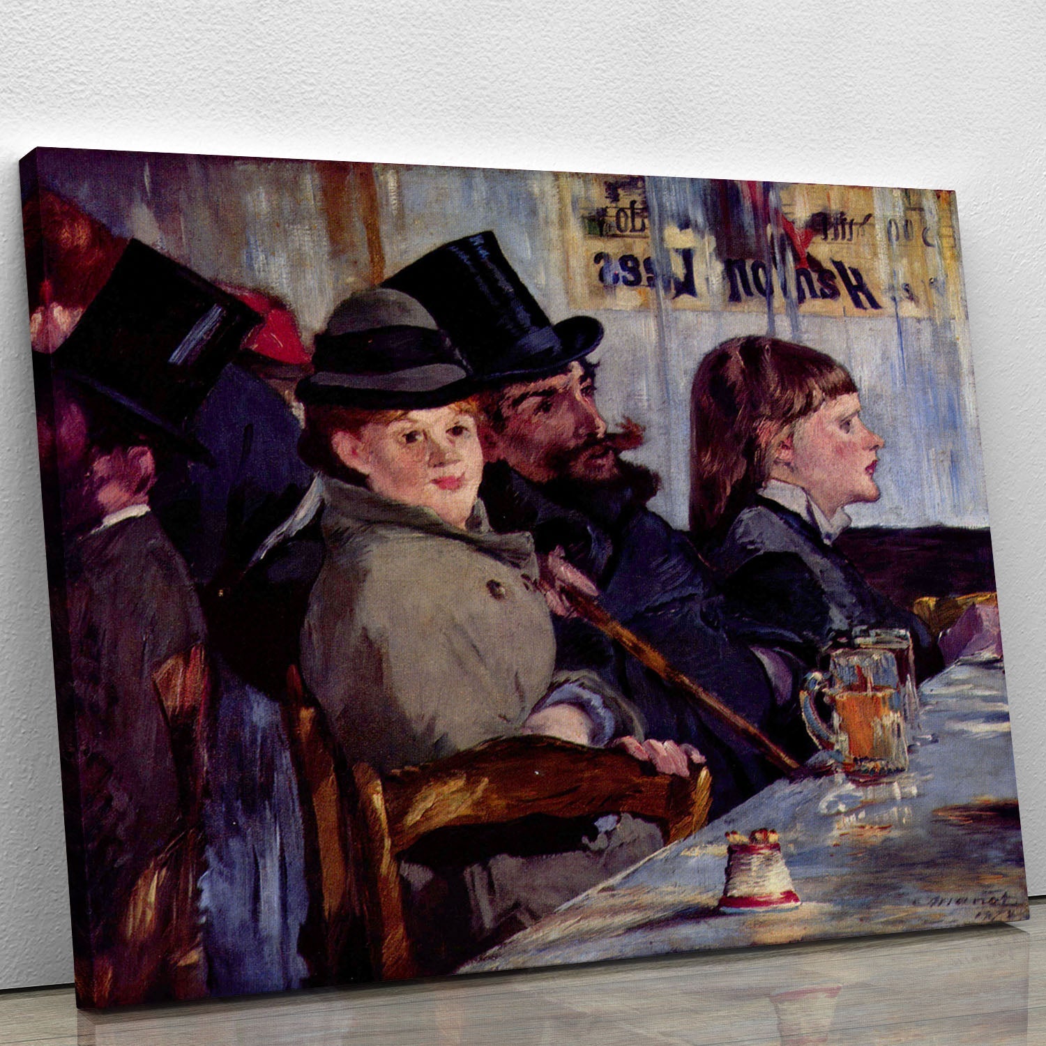 Cabaret in Reichshoffen by Manet canvas print showcasing lively figures in a vibrant Parisian cabaret setting.