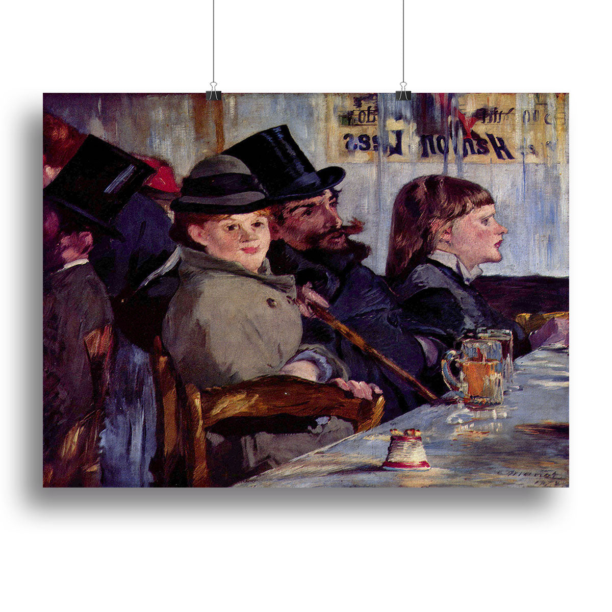 Cabaret in Reichshoffen by Manet canvas print showcasing lively figures in a vibrant Parisian cabaret setting.
