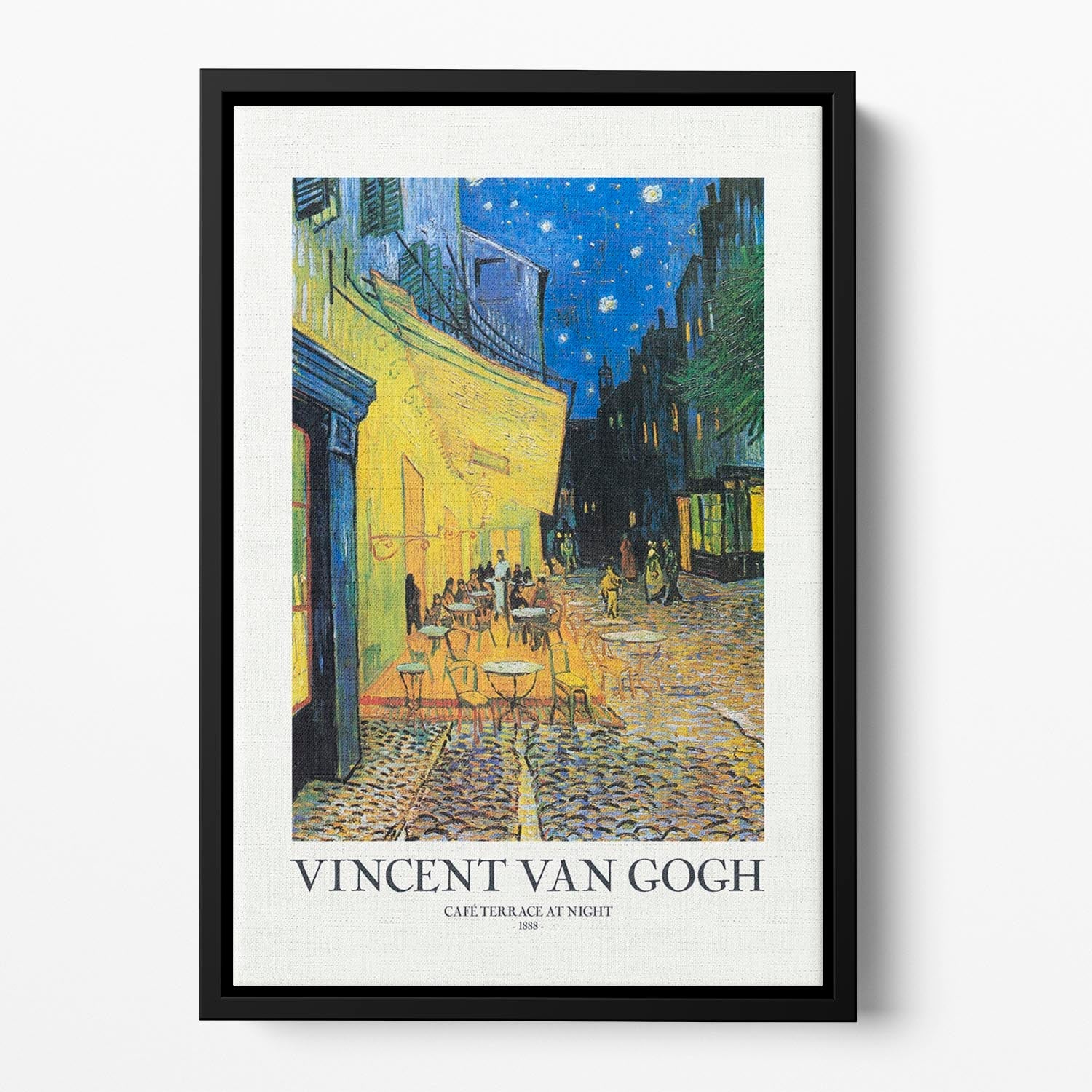 Cafe Terrace At Night Floating Framed Canvas showcasing vibrant colors and elegant floating frame design.