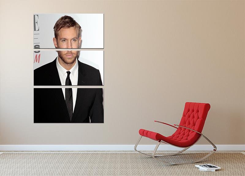 Calvin Harris in a tie 3-panel canvas print showcasing a stylish and modern design, perfect for home or office decor.