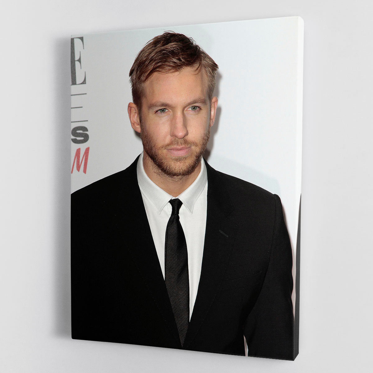 Canvas print or poster featuring Calvin Harris dressed in a tie, showcasing modern art style.