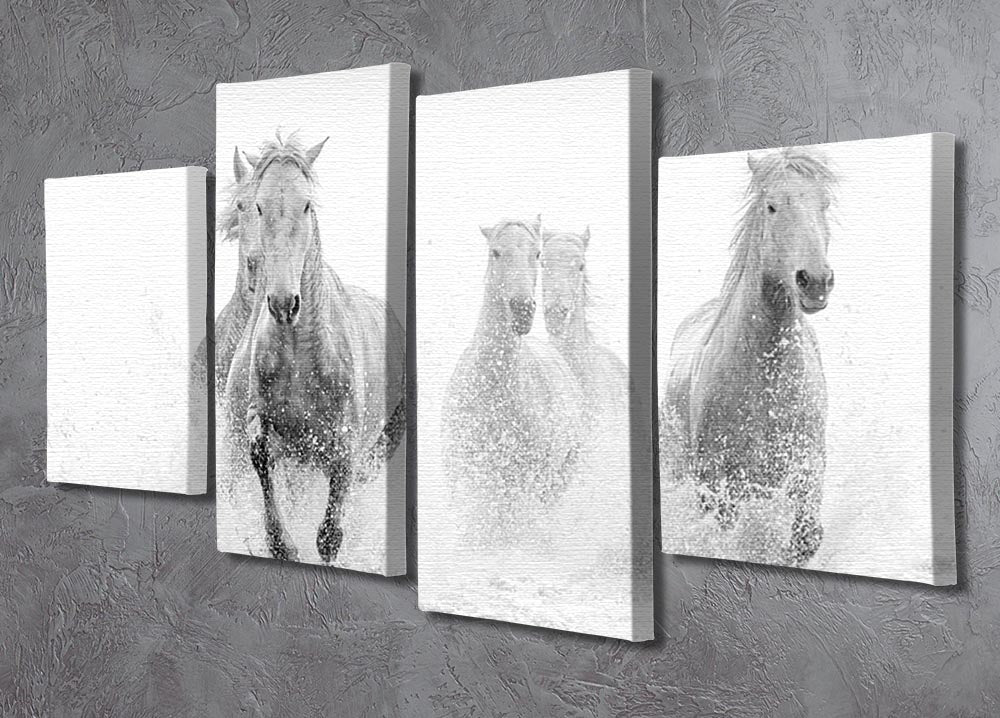 A stunning 4-panel canvas artwork depicting Camargue horses running gracefully across a vibrant landscape.