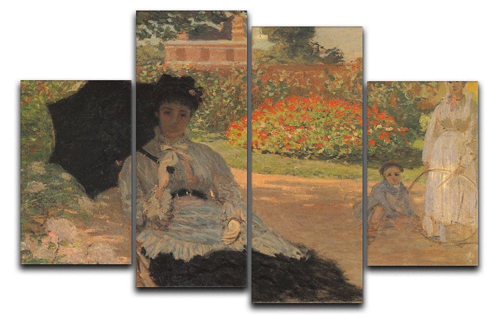 4-split canvas artwork of Camille in the garden by Monet, showcasing vibrant colors and intricate details across four panels.