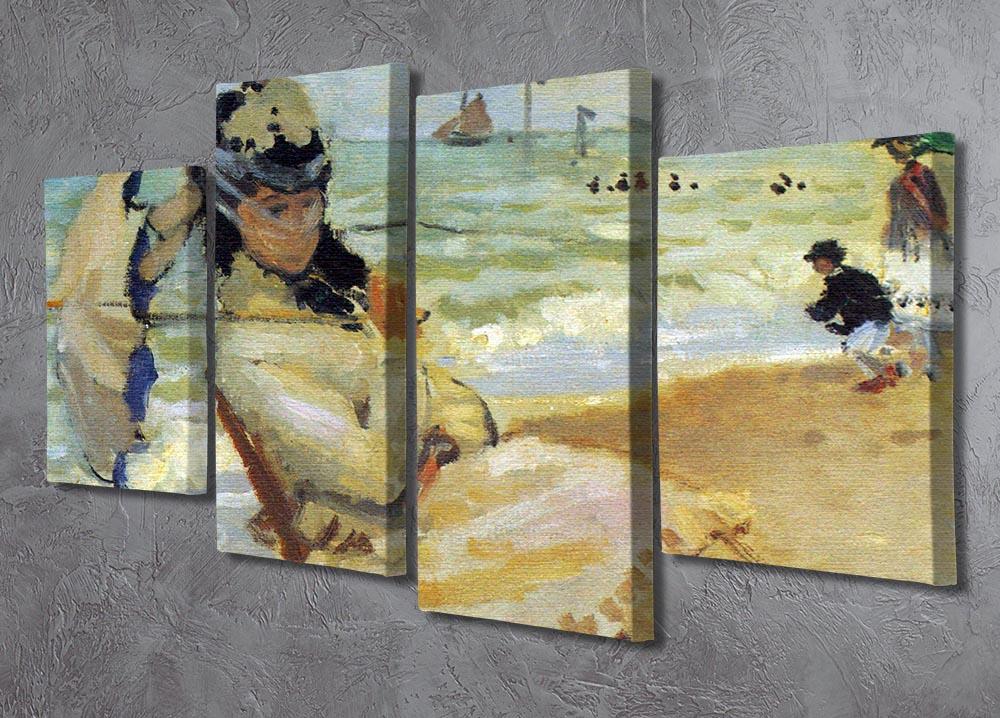 A beautiful 4-split canvas artwork featuring Camille on the beach at Trouville by Monet, showcasing vibrant colors and dynamic composition.