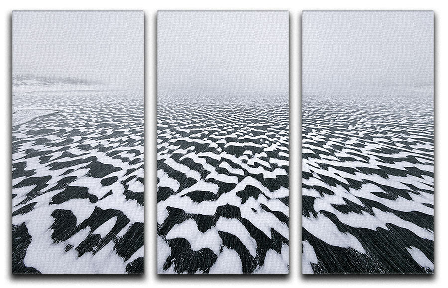 Camouflage Lake 3 Split Panel Canvas Print showcasing a serene lake scene with vibrant colors and intricate details across three panels.