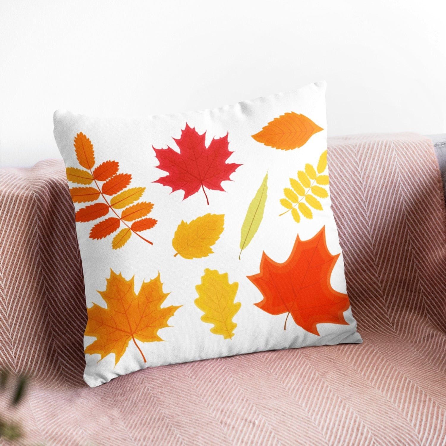 Canadian Maple Leaf Pattern Throw Pillow showcasing vibrant autumn colors, perfect for fall home decor.