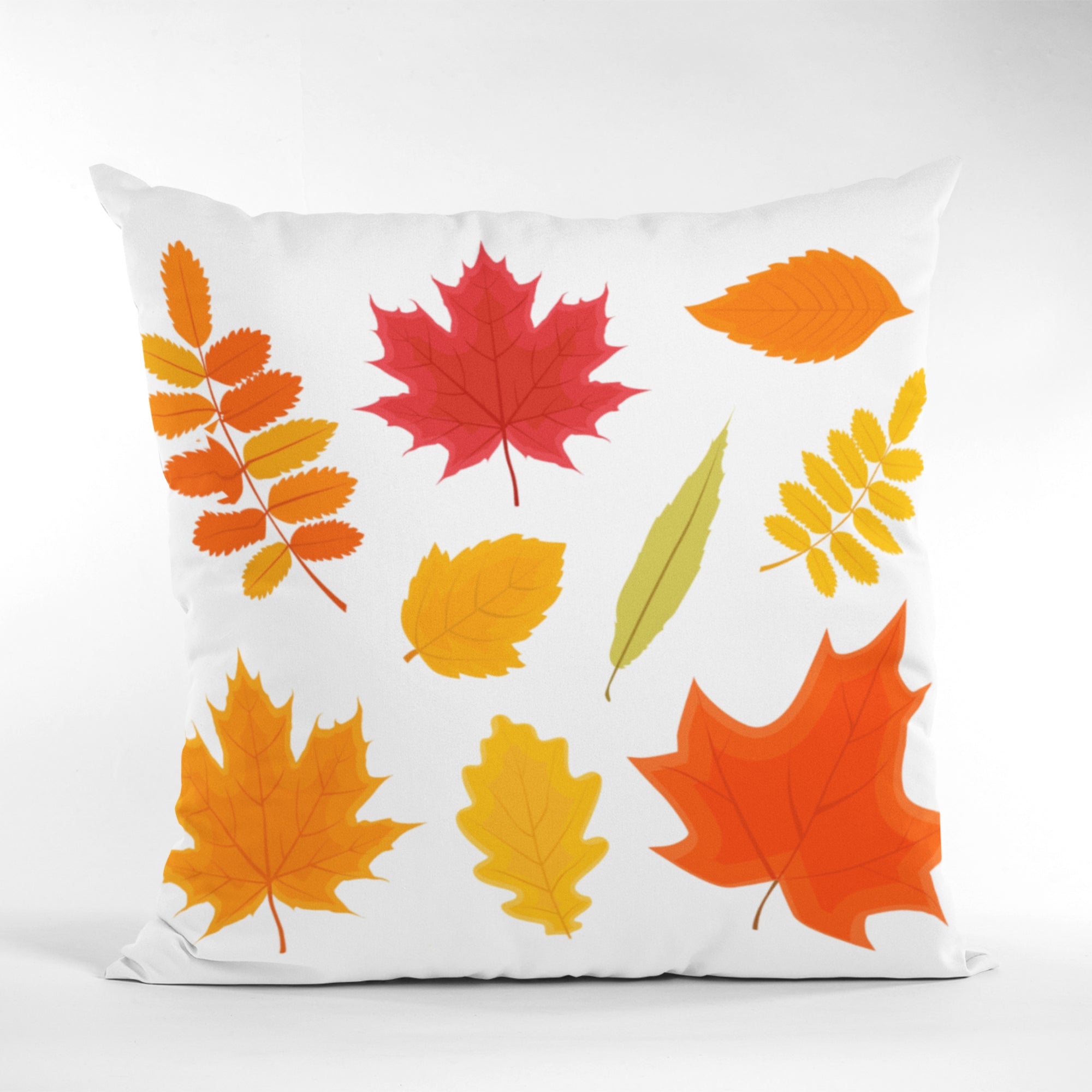 Canadian Maple Leaf Pattern Throw Pillow showcasing vibrant autumn colors, perfect for fall home decor.