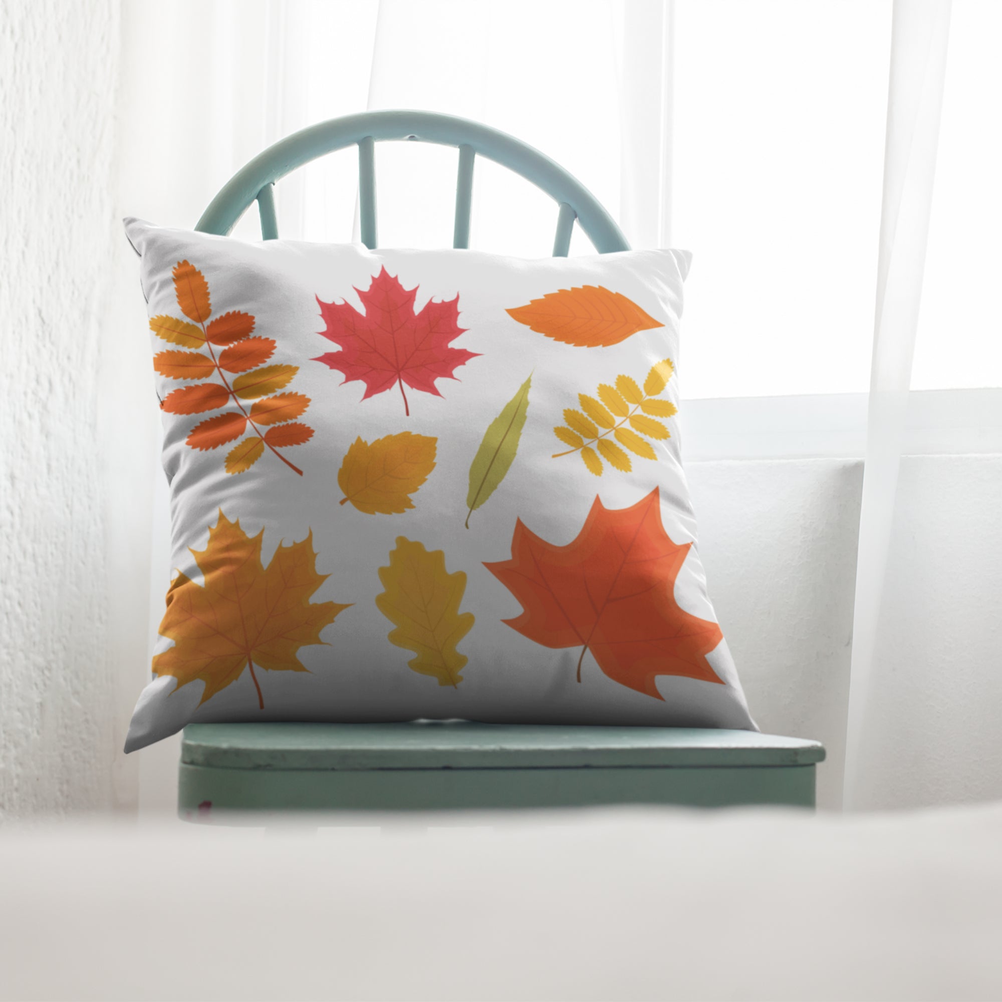 Canadian Maple Leaf Pattern Throw Pillow showcasing vibrant autumn colors, perfect for fall home decor.
