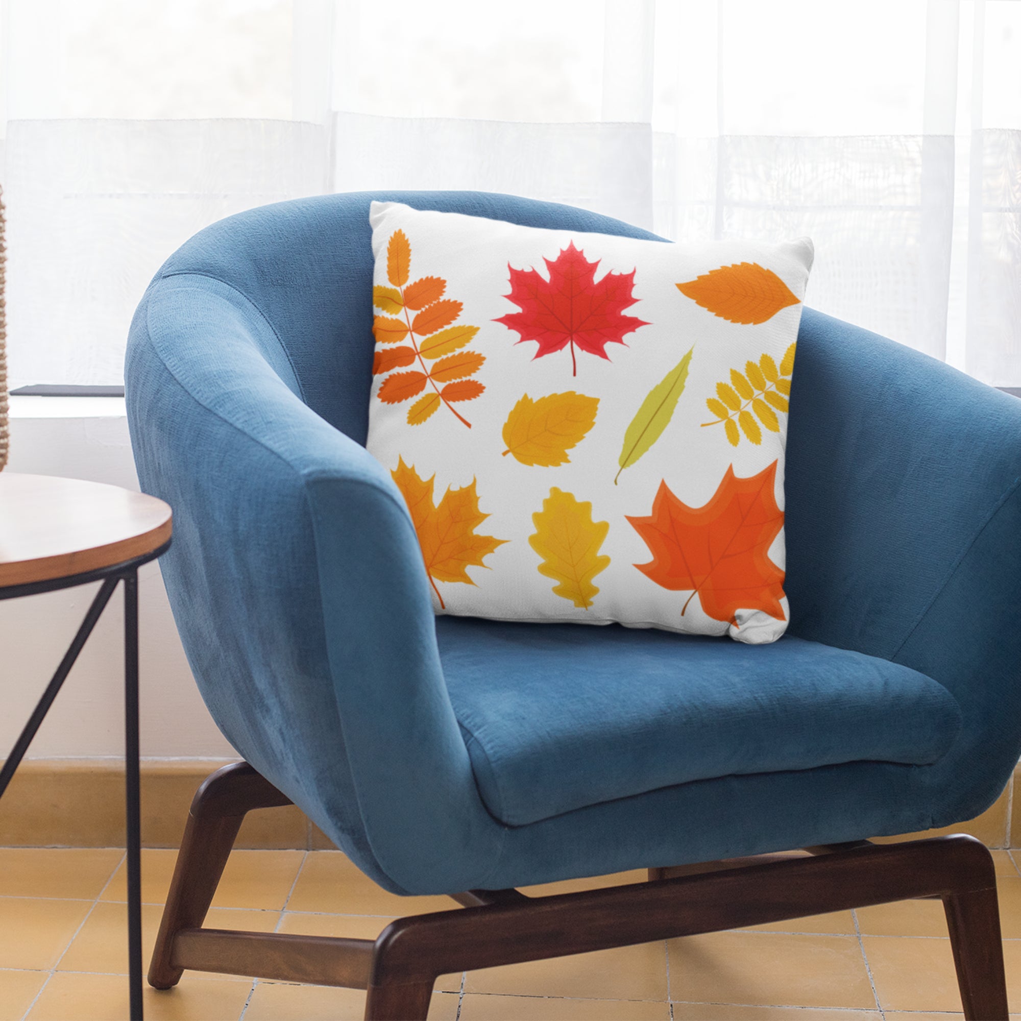 Canadian Maple Leaf Pattern Throw Pillow showcasing vibrant autumn colors, perfect for fall home decor.