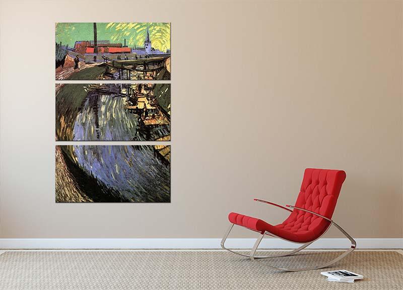 Three-panel canvas print of Van Gogh's Canal with Women Washing, showcasing vibrant colors and serene imagery.
