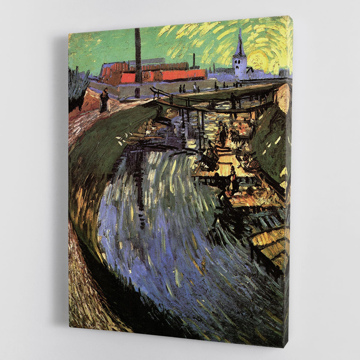 Canvas print of Van Gogh's Canal with Women Washing, showcasing vibrant colors and intricate details of women by the water.