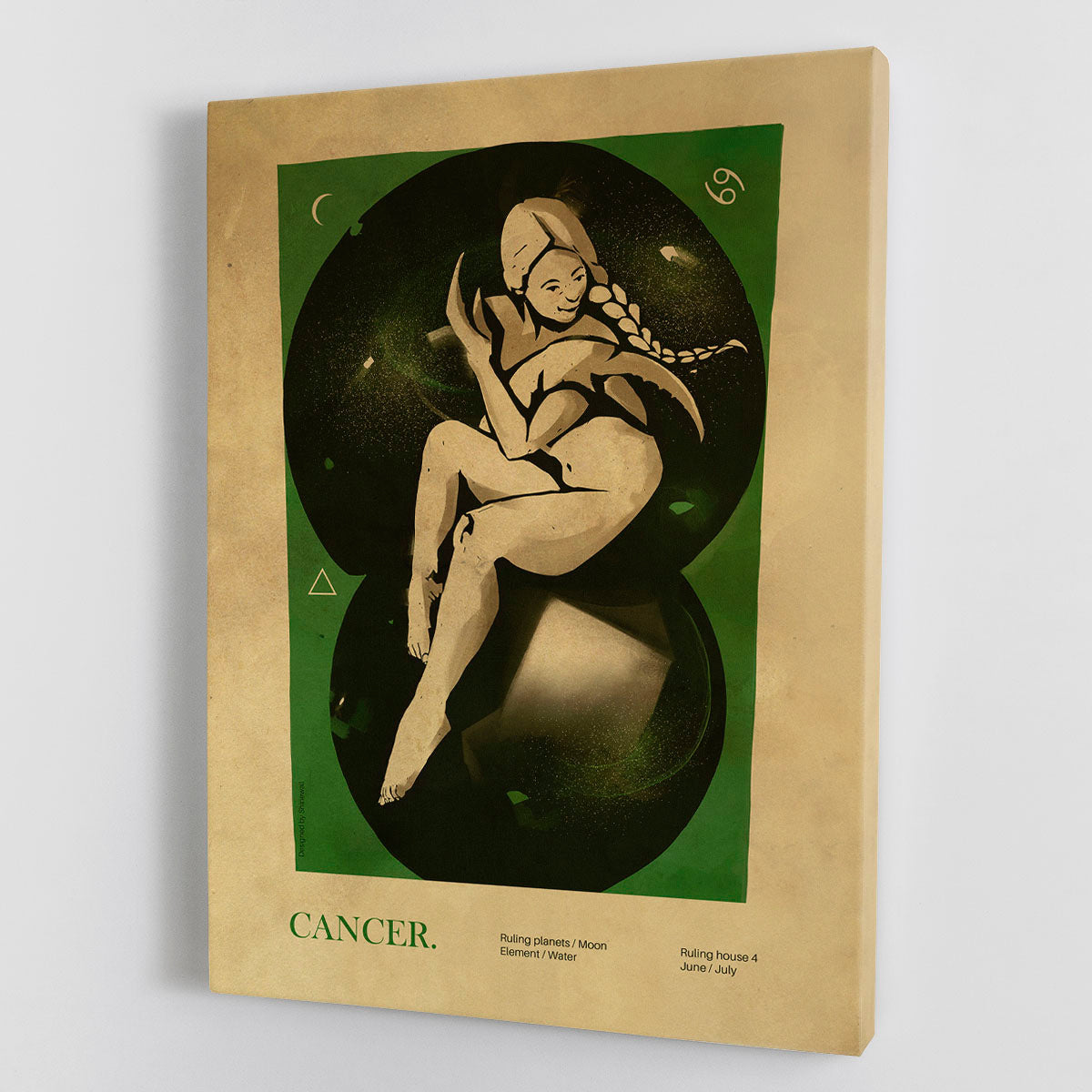 Cancer Celestial Nurturing Poster Canvas Print featuring astrological designs and vibrant colors, perfect for home decor.