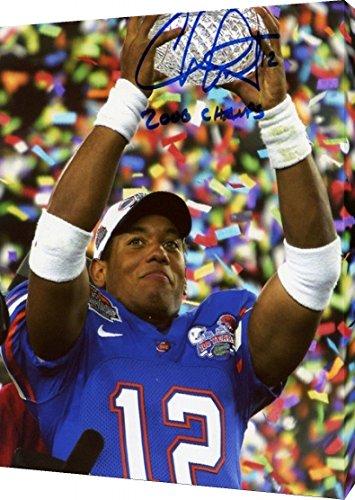 Canvas wall art featuring Florida Gators quarterback Chris Leak's printed signature, vibrant colors, and 16x20 size.