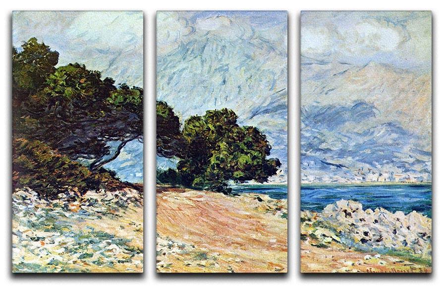 Cape Martin in Menton by Monet split panel canvas print showcasing vibrant coastal landscape in three panels.