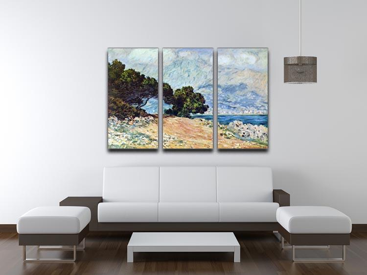 Cape Martin in Menton by Monet split panel canvas print showcasing vibrant coastal landscape in three panels.