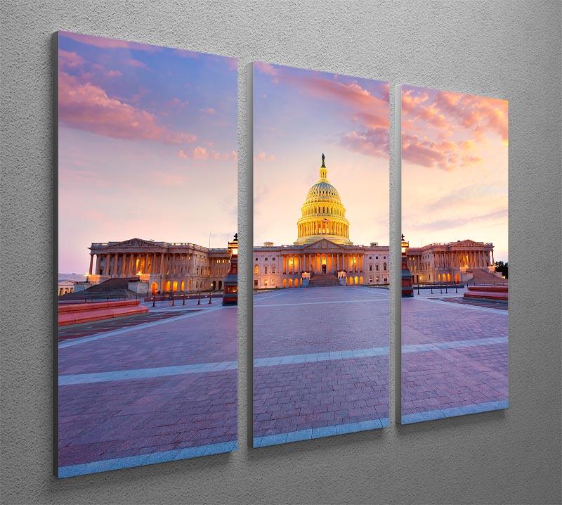 A stunning 3-panel canvas print featuring a sunset over the Capitol building, showcasing vibrant colors and intricate details.