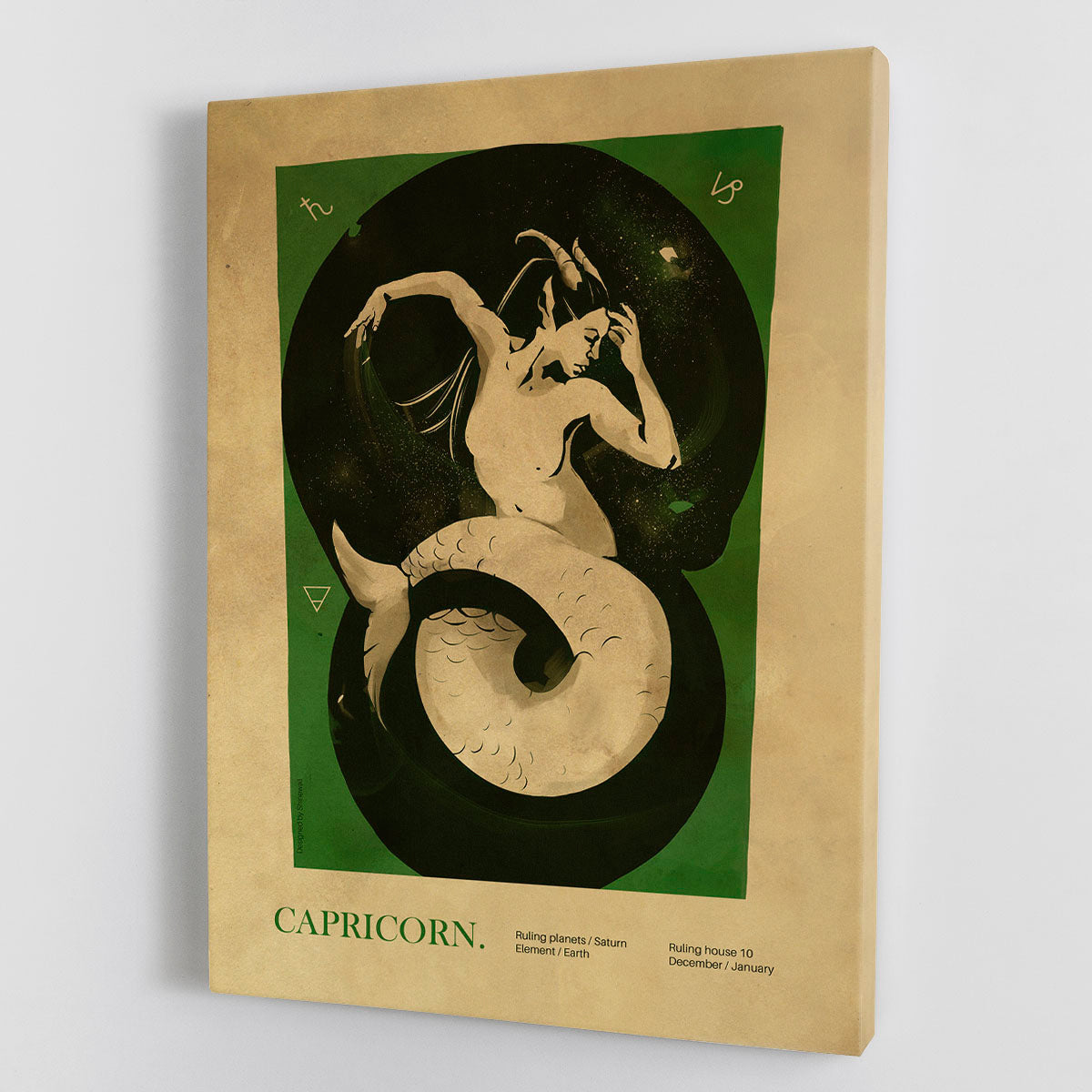 Capricorn Celestial Harmony Art Canvas Print featuring intricate celestial designs in vibrant colors, perfect for home decor.