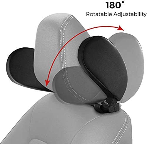 Car Travel Headrest featuring 180° adjustability, made of washable PU leather with memory foam for neck support.