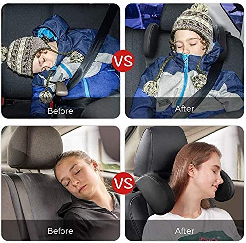 Car Travel Headrest featuring 180° adjustability, made of washable PU leather with memory foam for neck support.