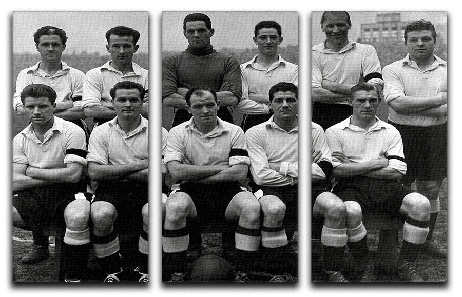 Cardiff City Football Club 1956 team photo displayed on a 3-panel canvas print, showcasing players in classic football attire.