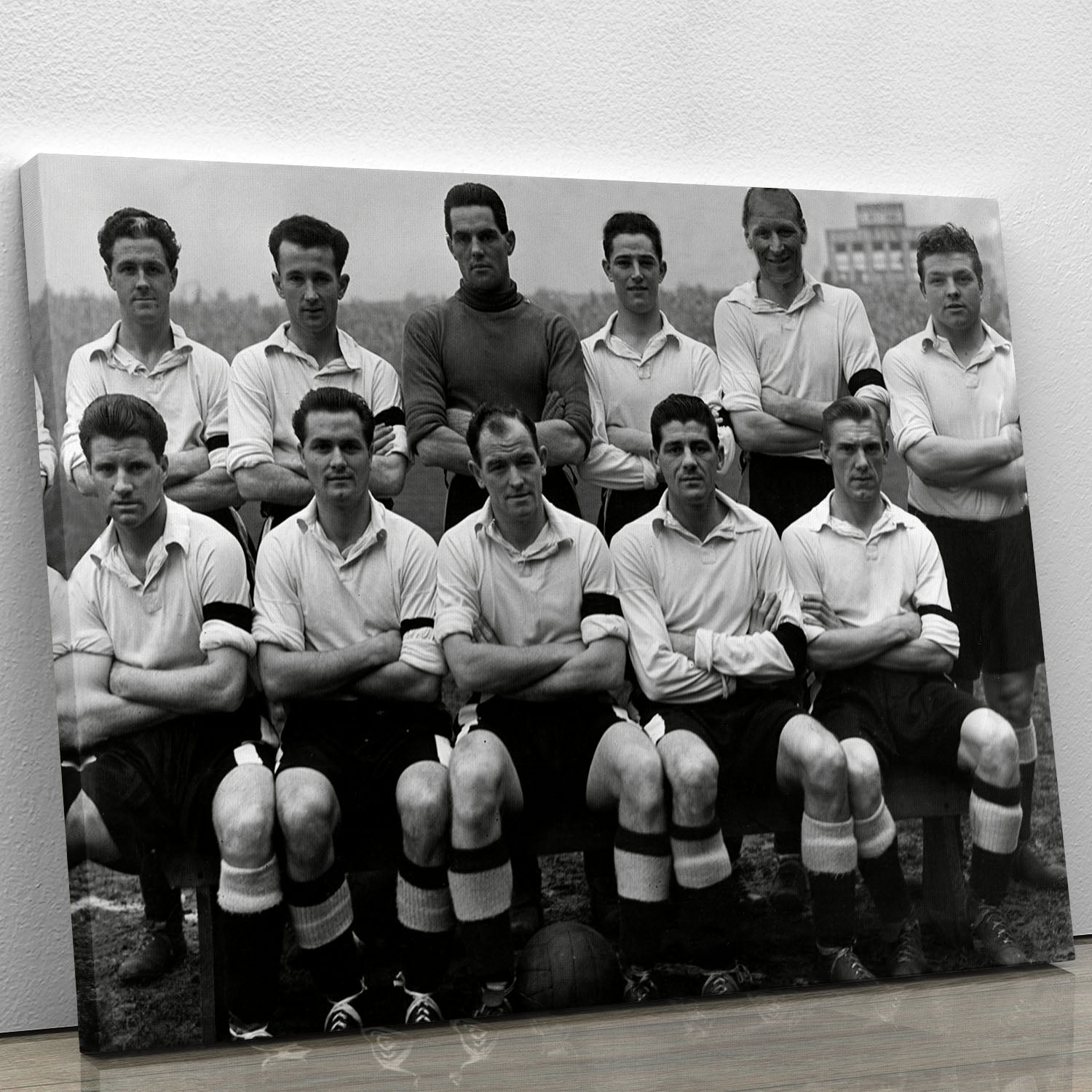 Vintage 1956 Cardiff City Football Club team photo canvas print showcasing players in classic football attire.
