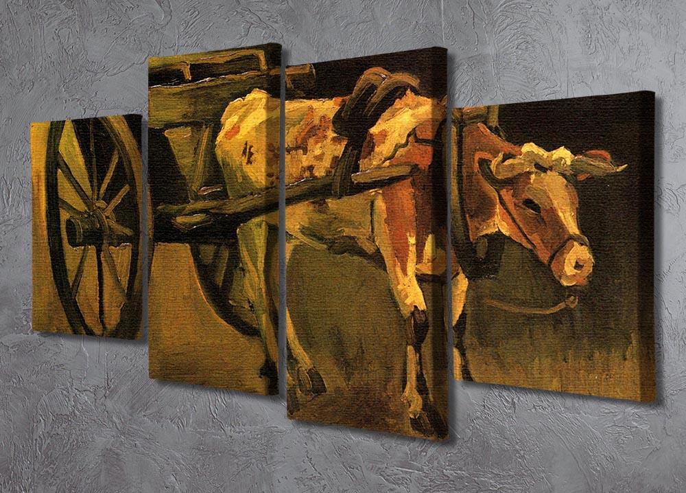 4 split panel canvas featuring Van Gogh's Cart with Red and White Ox, showcasing vibrant colors and intricate details.