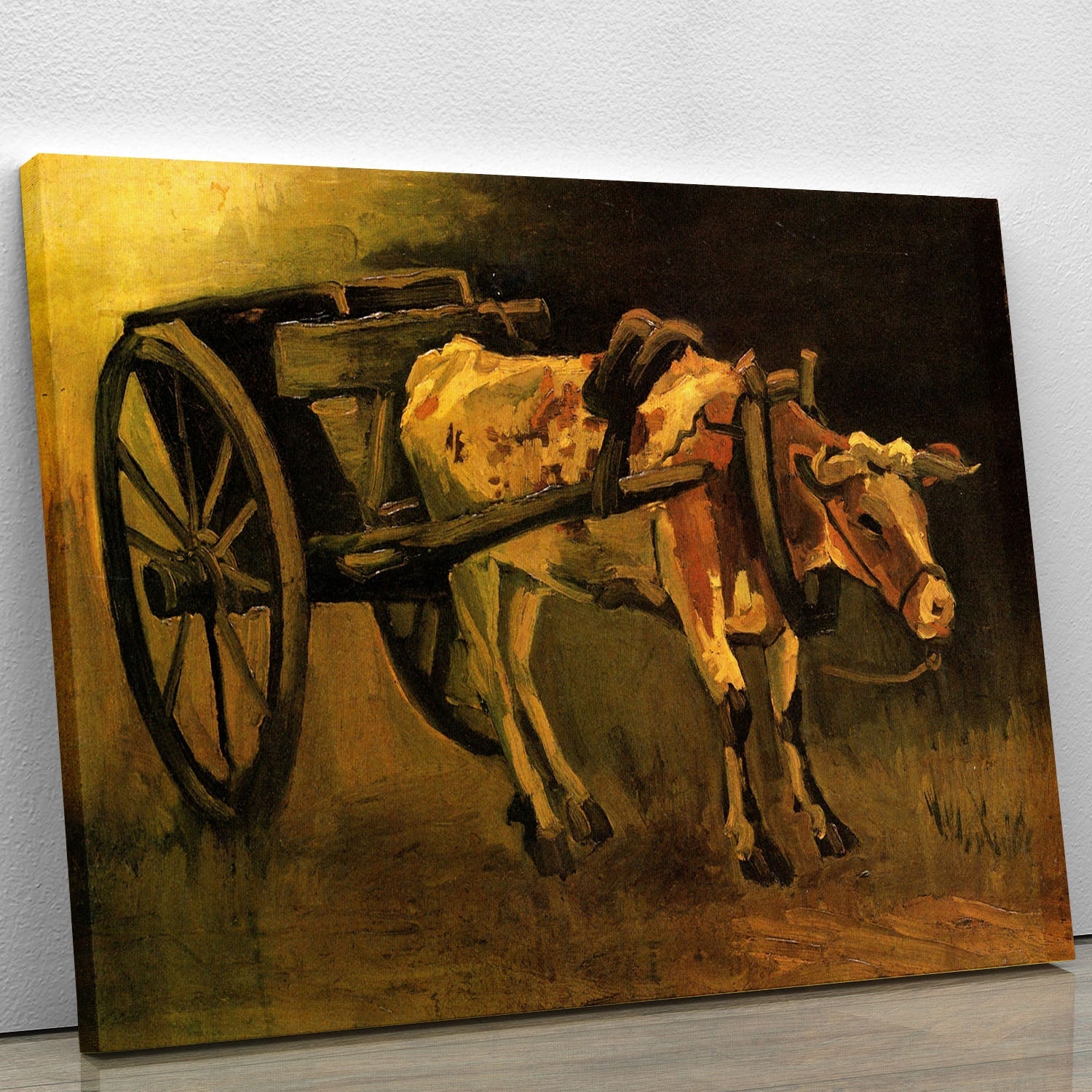 Canvas print of Van Gogh's Cart with Red and White Ox, showcasing vibrant colors and dynamic brush strokes.