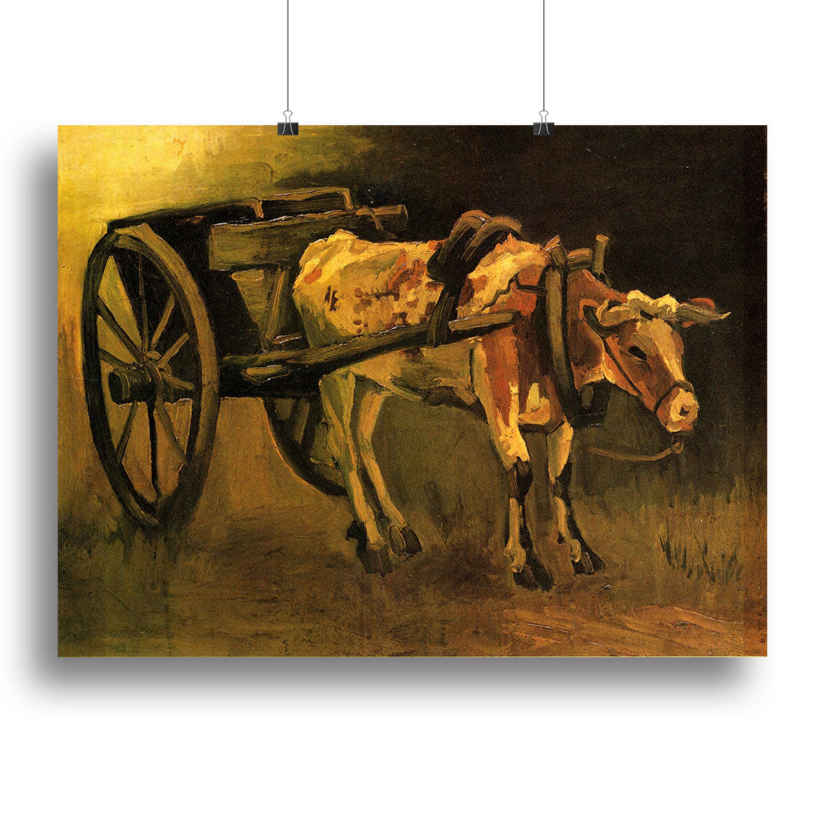 Canvas print of Van Gogh's Cart with Red and White Ox, showcasing vibrant colors and dynamic brush strokes.