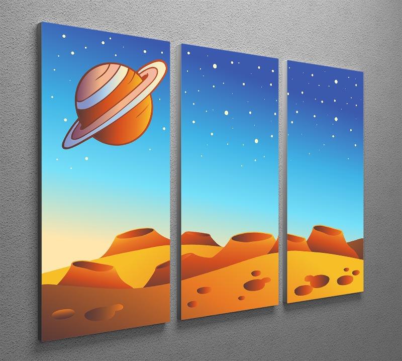 A vibrant 3-panel canvas print featuring a cartoon red planet landscape, showcasing vivid colors and imaginative design.