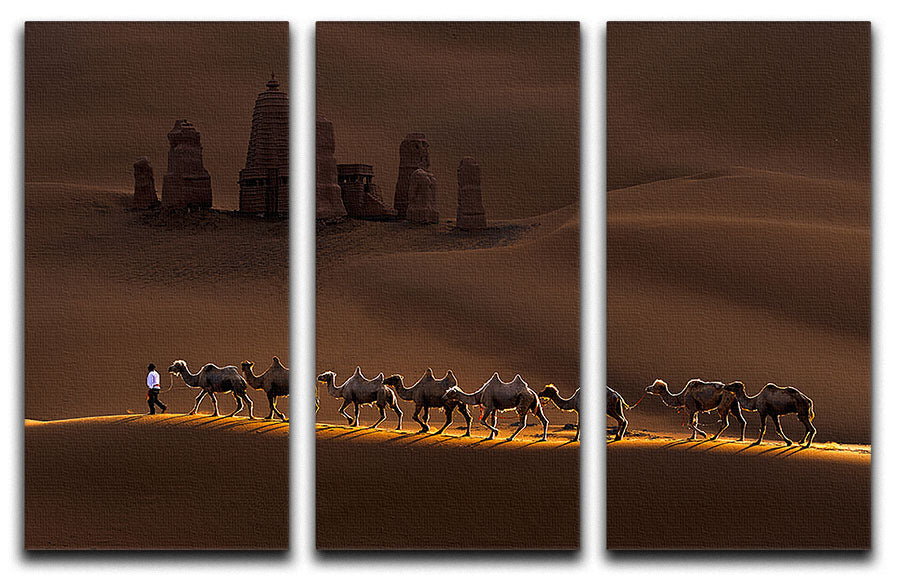 Castle And Camels 3 Split Panel Canvas Print featuring a captivating design with vibrant colors and intricate details.