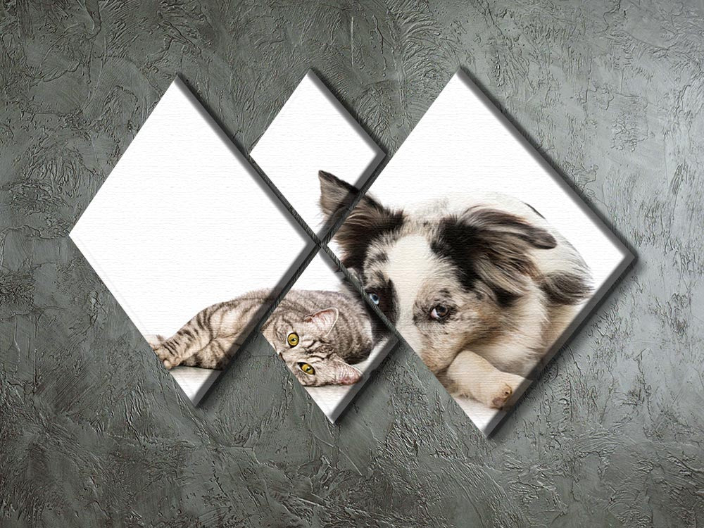 A vibrant 4-square canvas artwork featuring cats and dogs, beautifully arranged to create a harmonious design.