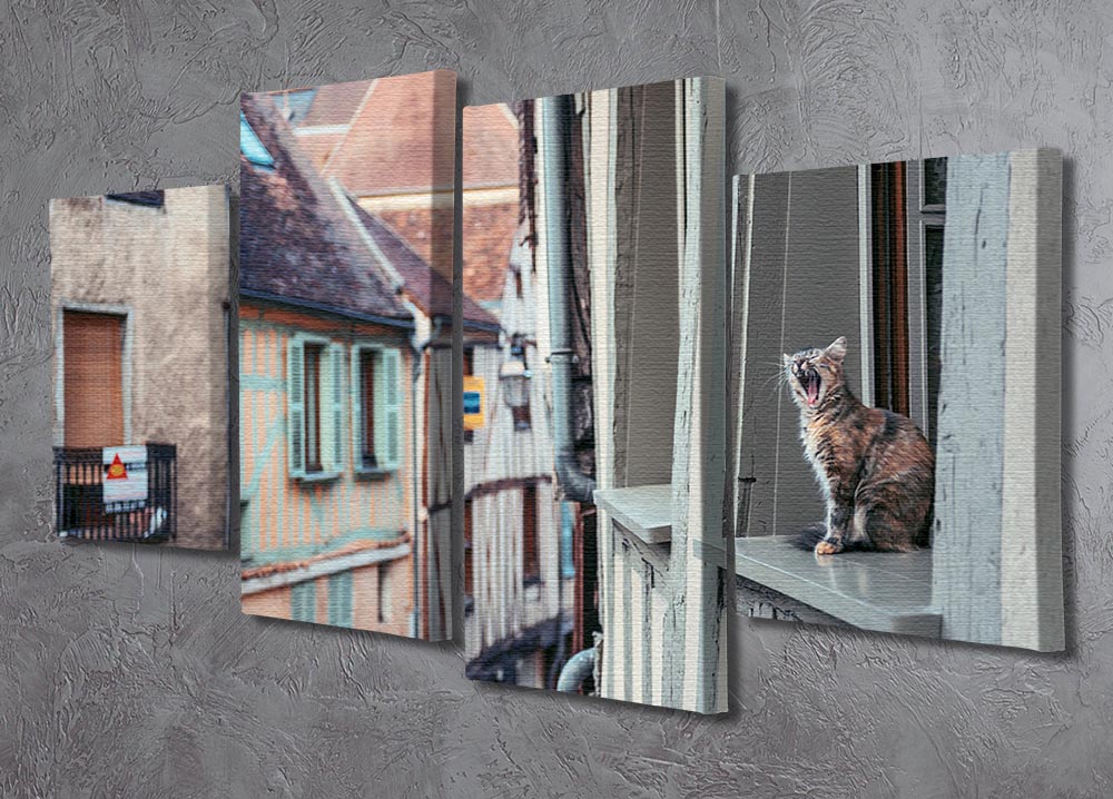 A beautiful 4-split canvas artwork featuring a cat looking out of a window, creating a serene and charming atmosphere.