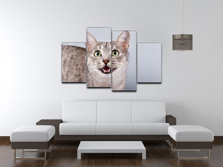 A beautiful 4-split canvas artwork featuring a gray tabby cat, showcasing its playful and charming personality.