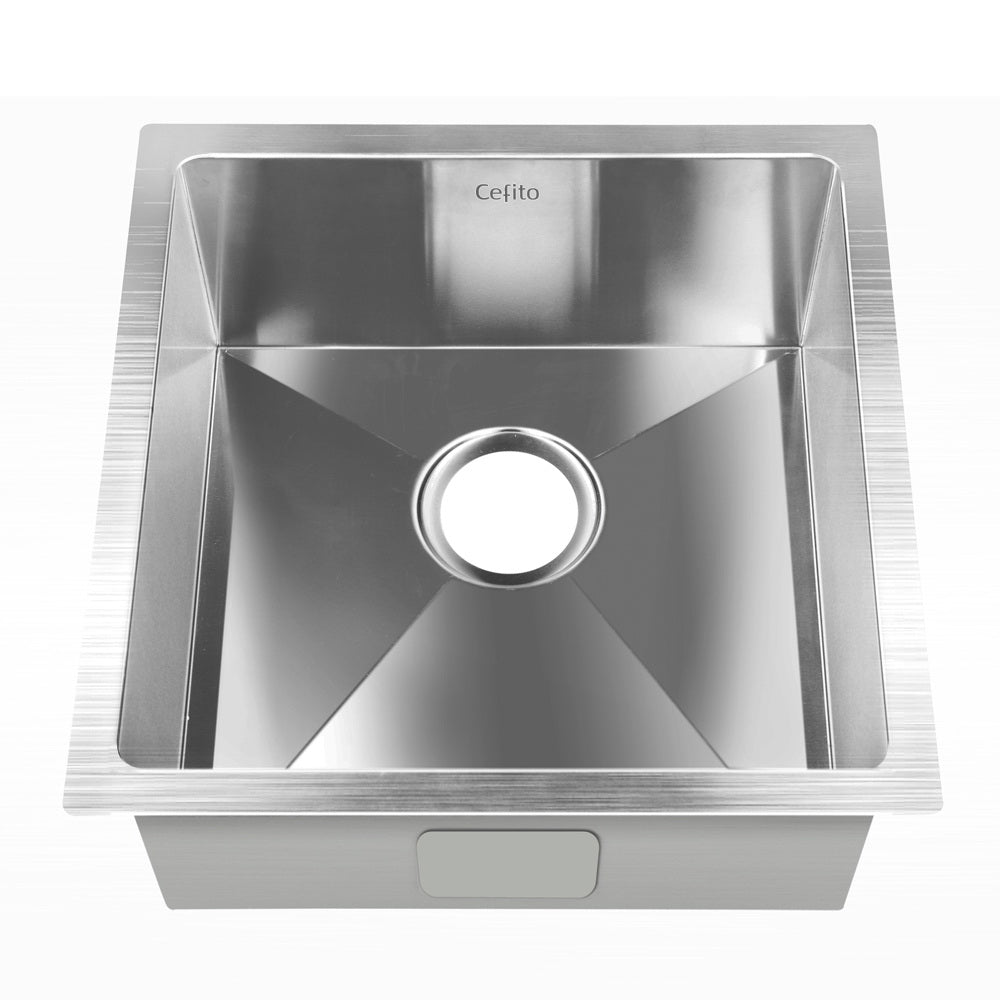 Cefito 44cm x 44cm Stainless Steel Kitchen Sink with satin finish and rounded corners, showcasing its durable design and modern aesthetics.