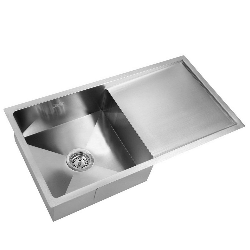 Cefito 87cm x 45cm Stainless Steel Kitchen Sink showcasing its sleek design and durable construction, ideal for modern kitchens.